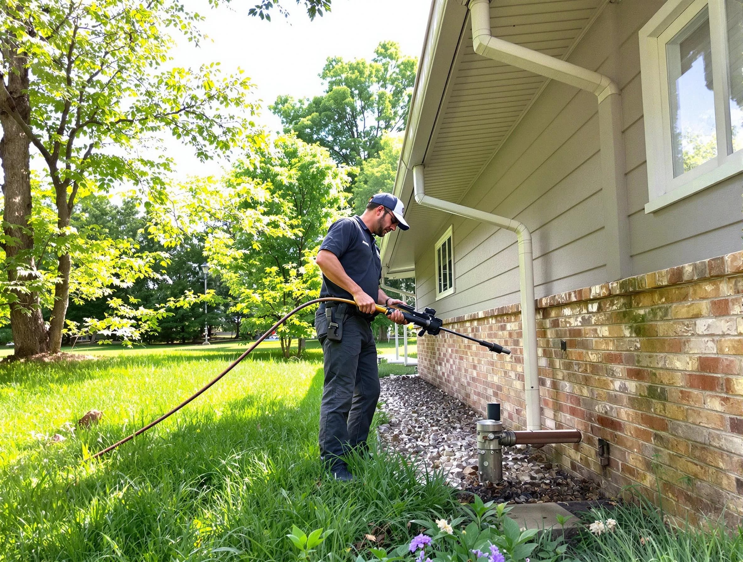 Fairview Park Roofing Company removing debris from a downspout in Fairview Park, OH