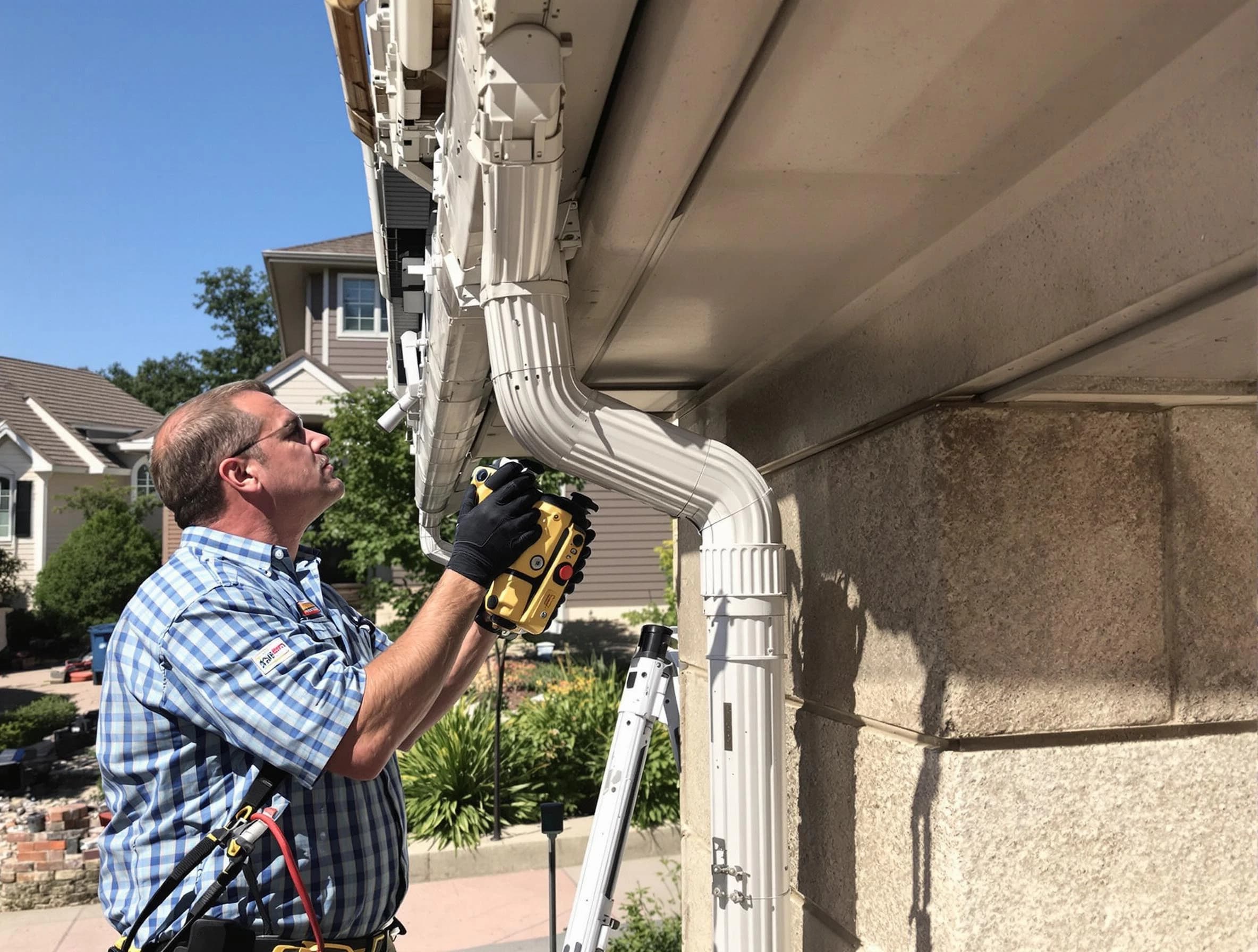 Close-up of a restored downspout system by Fairview Park Roofing Company in Fairview Park, OH