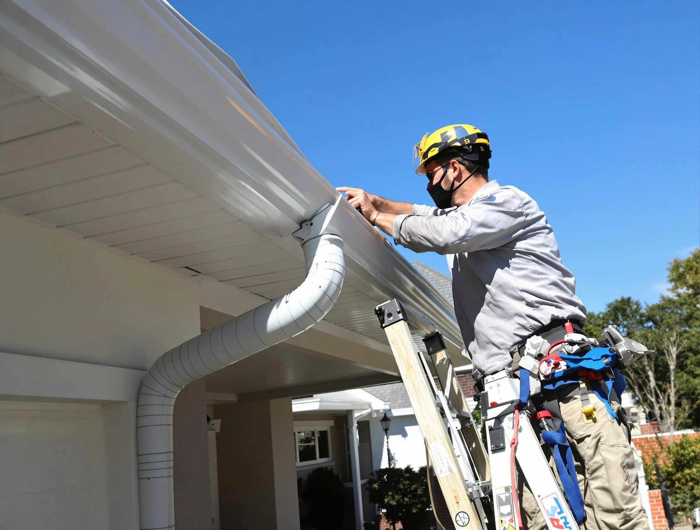 Close-up on a freshly sealed gutter joint by Fairview Park Roofing Company in Fairview Park, OH