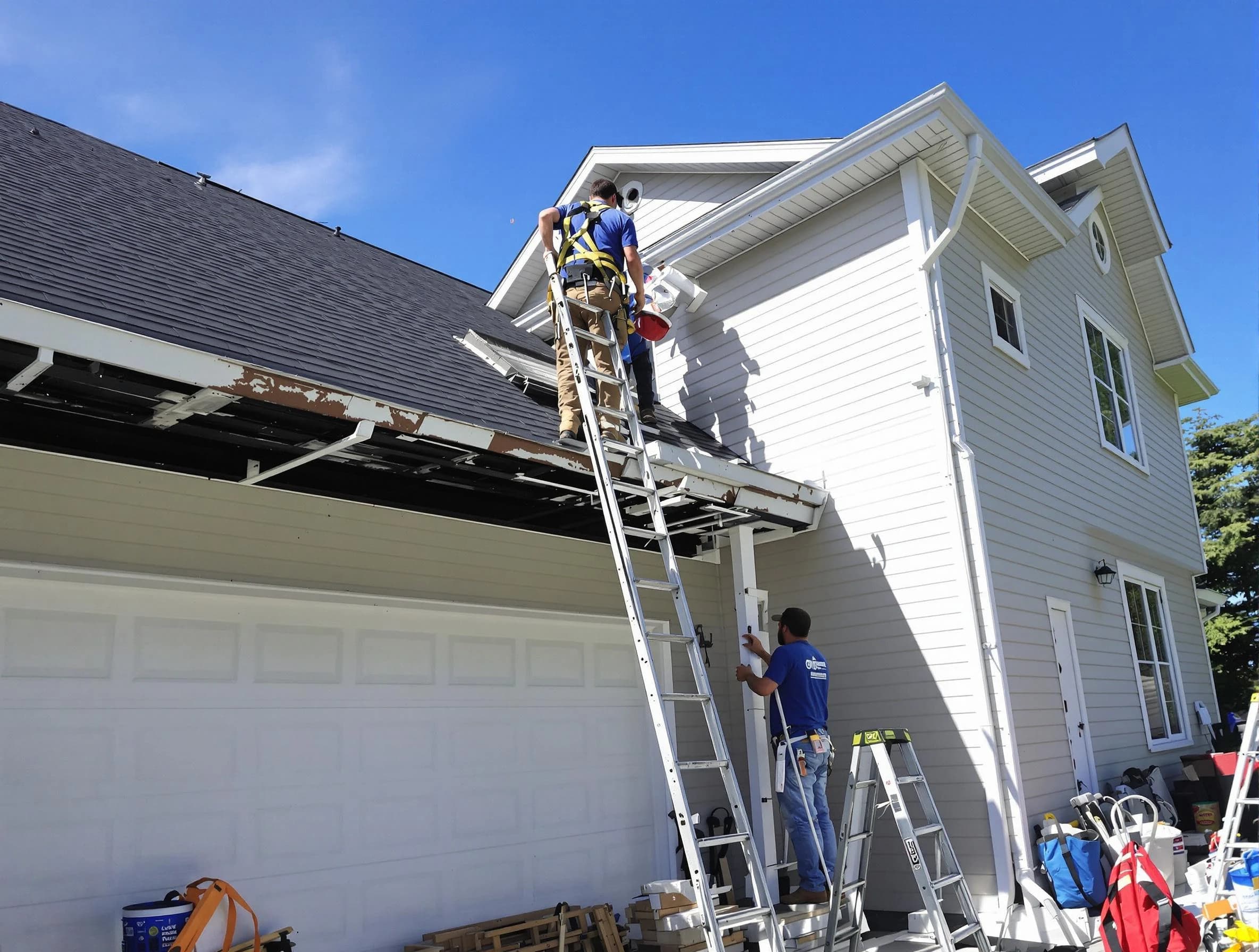 Newly replaced gutters by Fairview Park Roofing Company in Fairview Park, OH