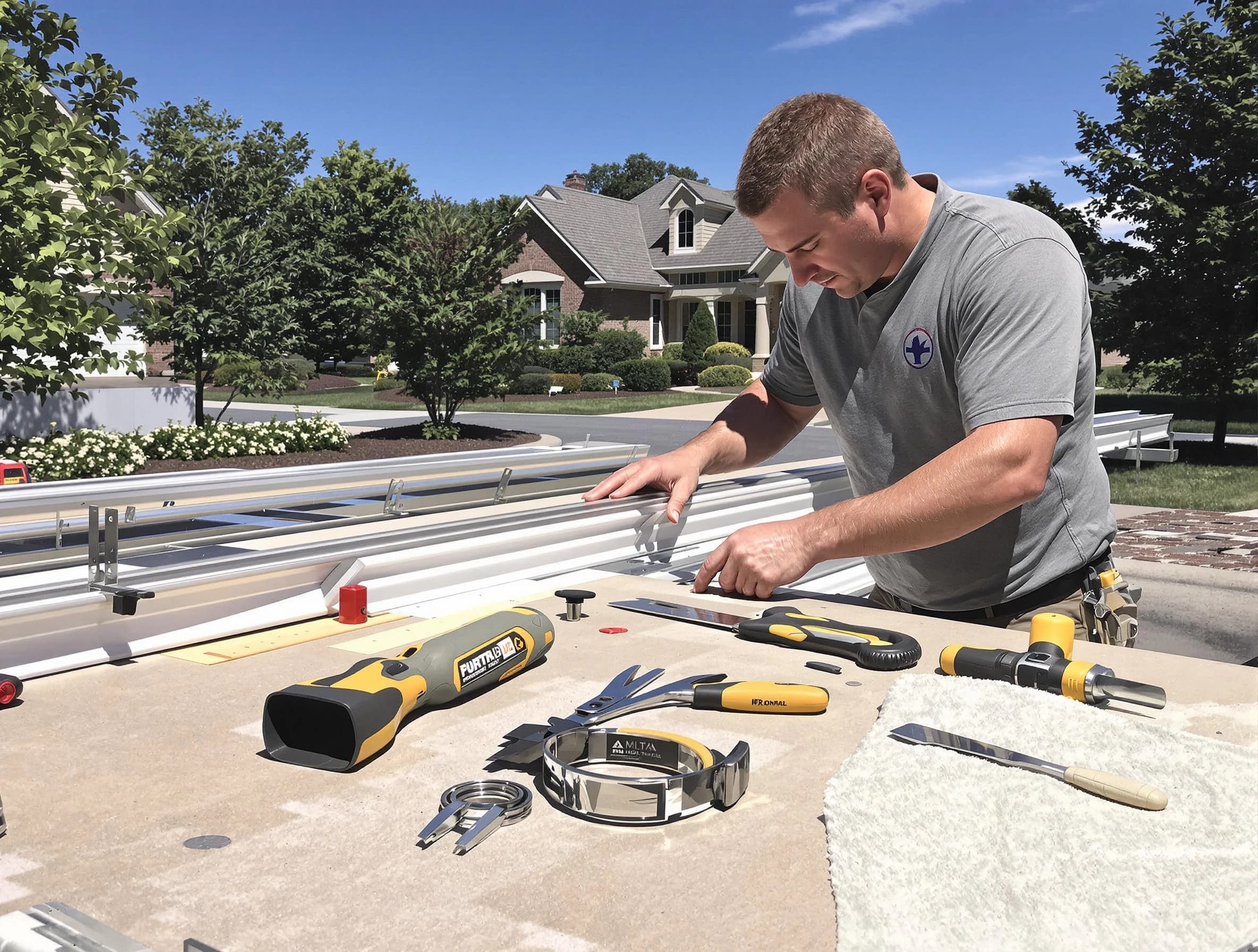 Freshly installed seamless gutter by Fairview Park Roofing Company in Fairview Park, OH