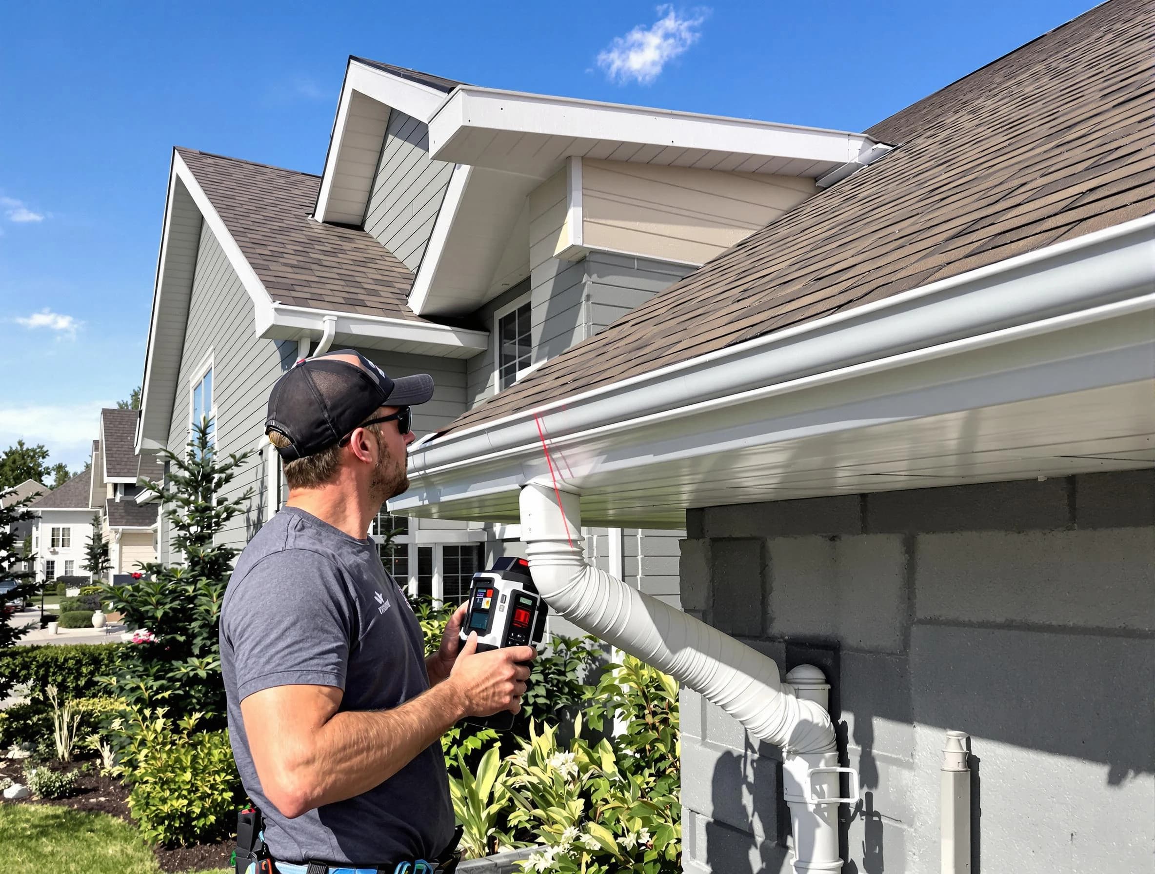 Fairview Park Roofing Company installing seamless gutters in Fairview Park, OH